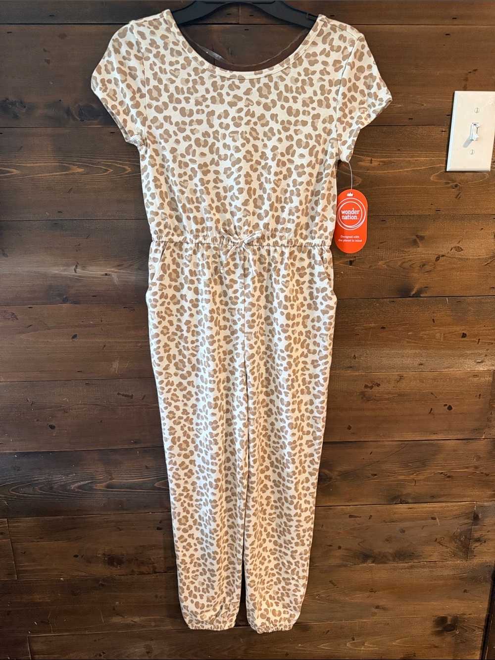 Girls wonder nation ivory leapard jumpsuit